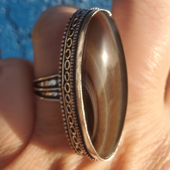 New Oversized Botswana Agate 925 Silver Statement Ring. - Picture 13 of 16